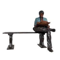 Bronze Man reading Newspaper on Bench Sculpture