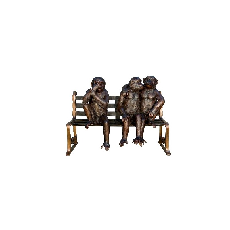 Bronze Monkeys on Bench Sculpture