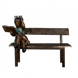 Bronze Girl Reading on Bench Sculpture