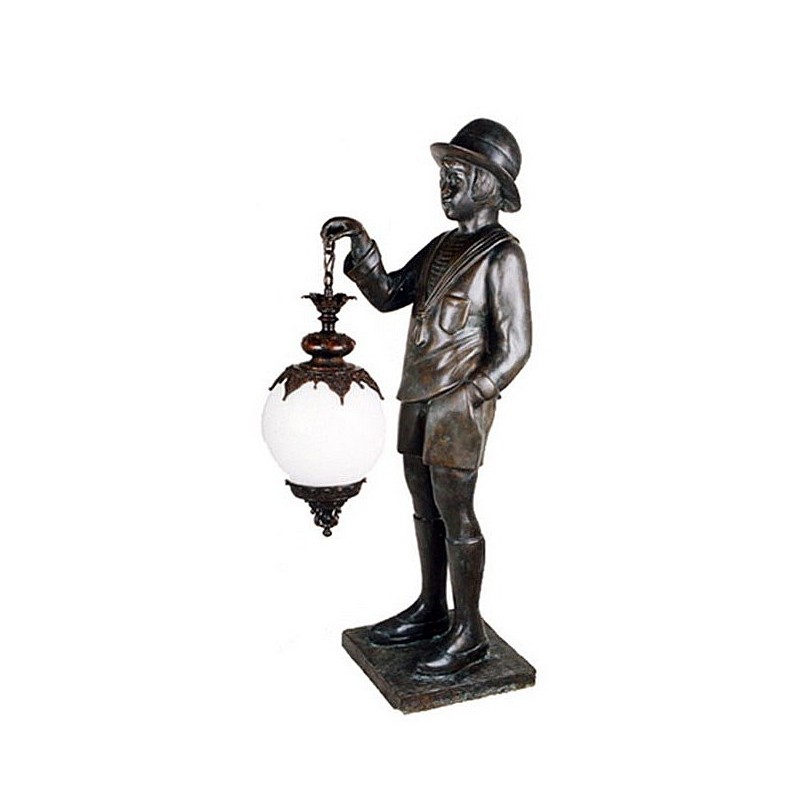 Bronze Boy holding Lantern Sculpture