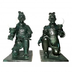 Bronze Chinese Warrior Torchere Sculpture Set