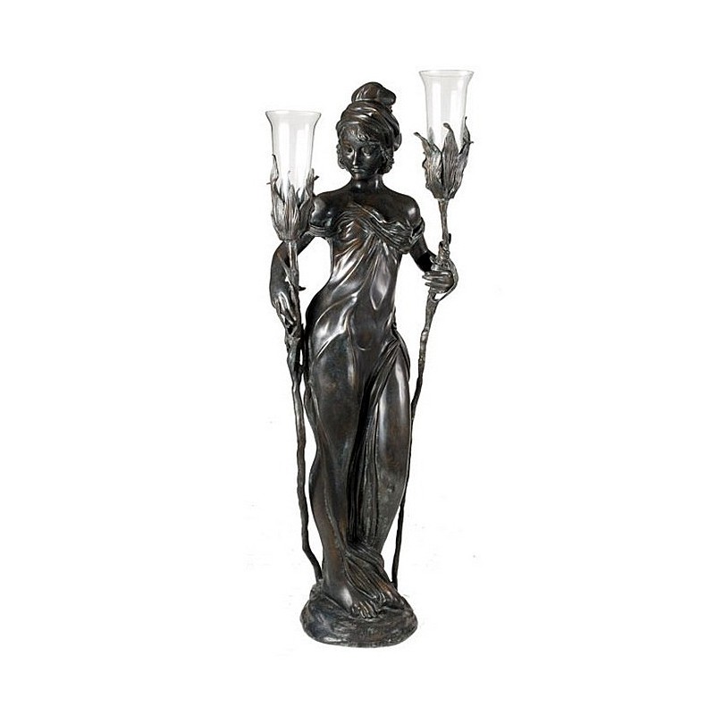Bronze Lady Holding Liana & Floor Lamp Sculpture