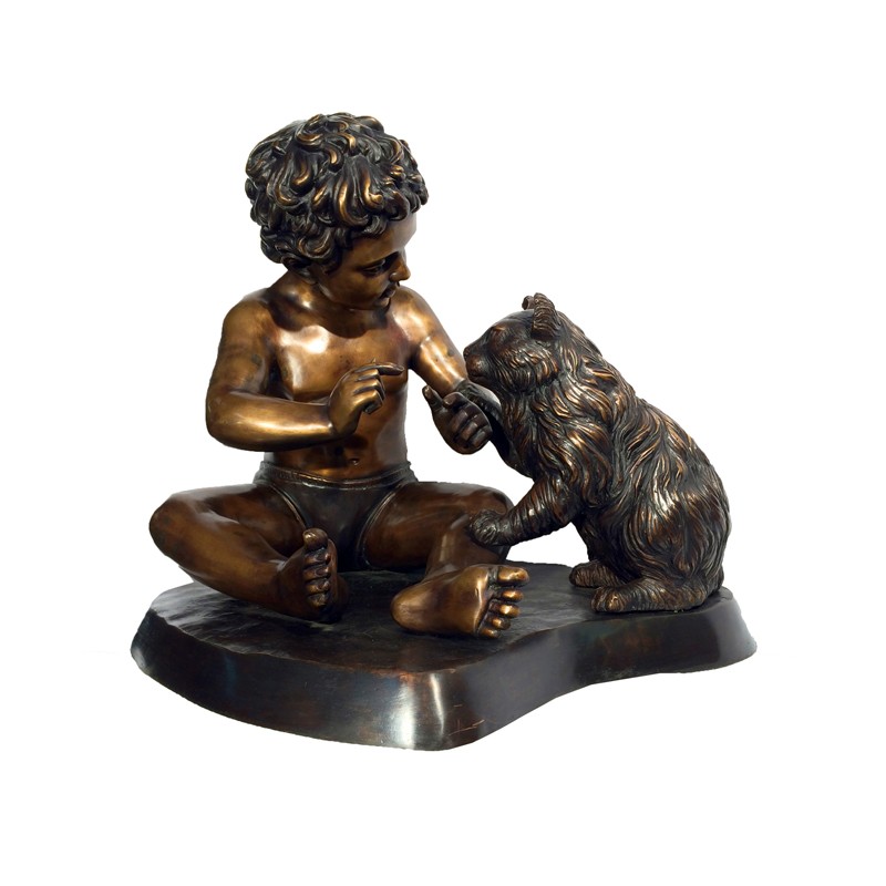 Bronze Table Top Child & Cat Sculpture