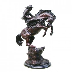 Bronze Table Top Bronze Cowboy on Horse Sculpture