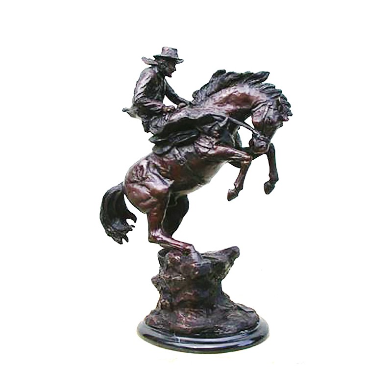 Bronze Table Top Bronze Cowboy on Horse Sculpture