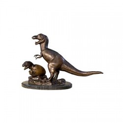 Bronze Table Top Dinosaur with Baby Sculpture