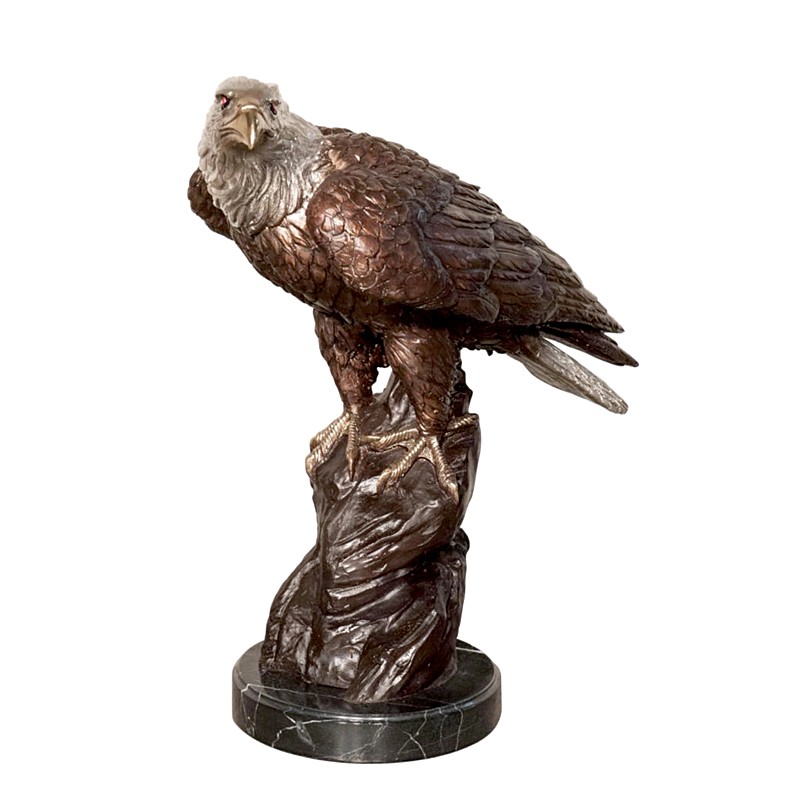 Bronze Table Top Eagle on Rock Sculpture on Marble Base