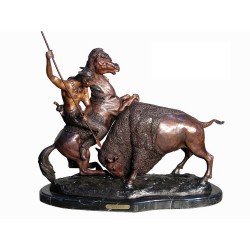 Bronze Table Top Frederick Remington Buffalo Hunt Sculpture