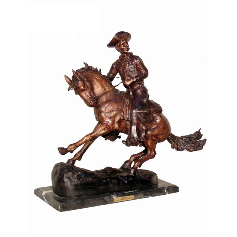 Bronze Table Top Frederick Remington Cowboy on Horse Sculpture