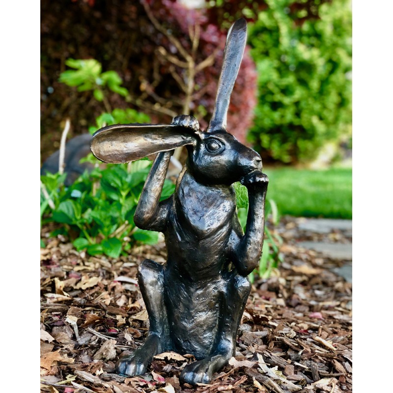 Bronze Pondering Bunny Rabbit Sculpture