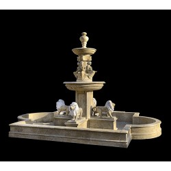 Marble Four Lions Tier Fountain with Basin
