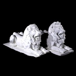 Marble Lying Lions Sculpture Pair