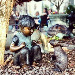 Bronze Girl with Bunny Rabbit Sculpture