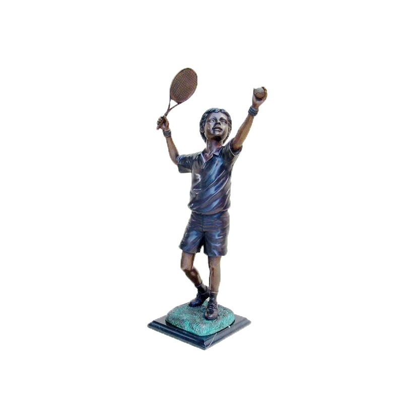 Bronze Boy Playing Tennis Sculpture