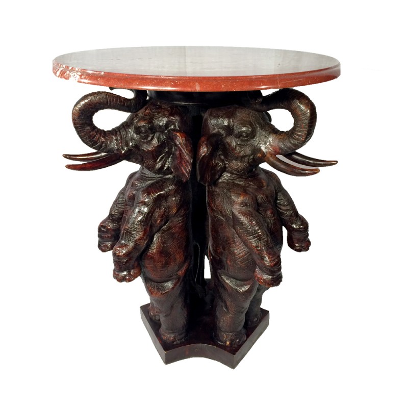 Bronze Three Elephants Bistro Table with Marble Surface