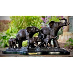 Bronze Table Top Elephant Family Sculpture