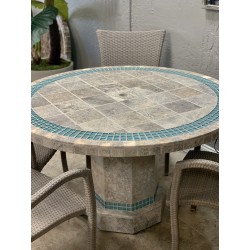 Silverton Mosaic Stone Tile Table Top Shown with Optional Matching Roma Base