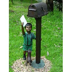 Bronze Boy with Dog Letter Mailbox
