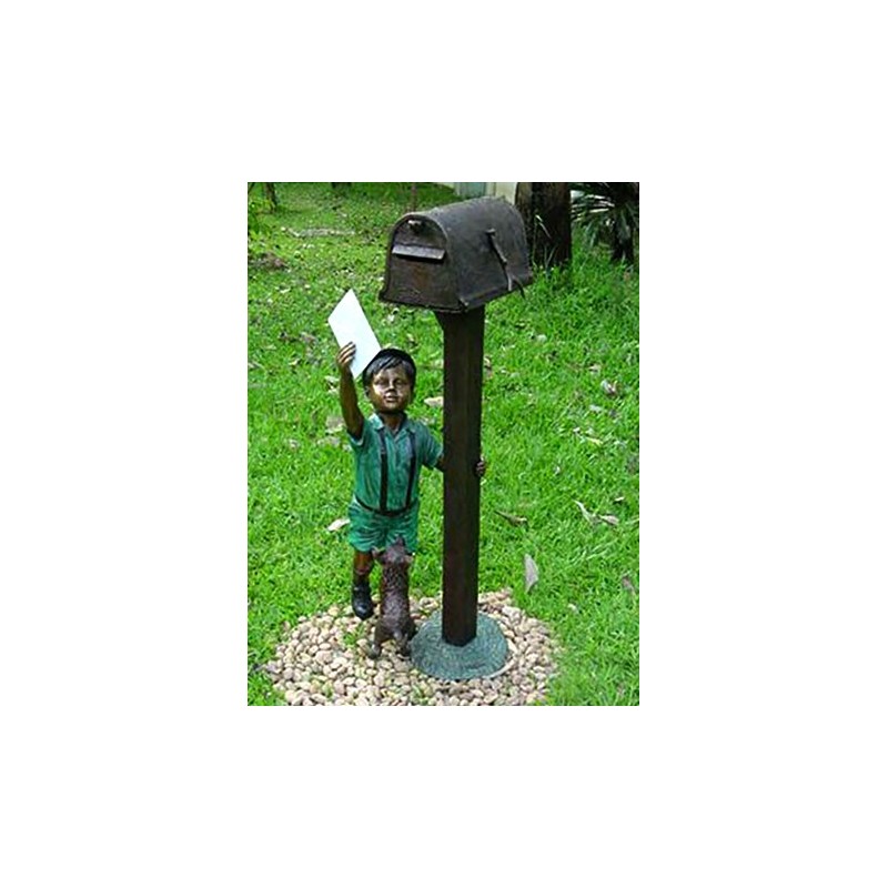Bronze Boy with Dog Letter Mailbox