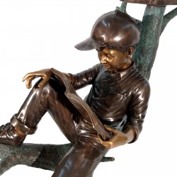 Bronze Boy & Dog on Log Mailbox - Closeup